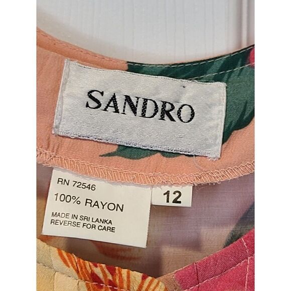 Sandro Jumpsuit, Tropical Hibiscus Floral Button Front Tie Back Wide Leg | 12 - Picture 4 of 12